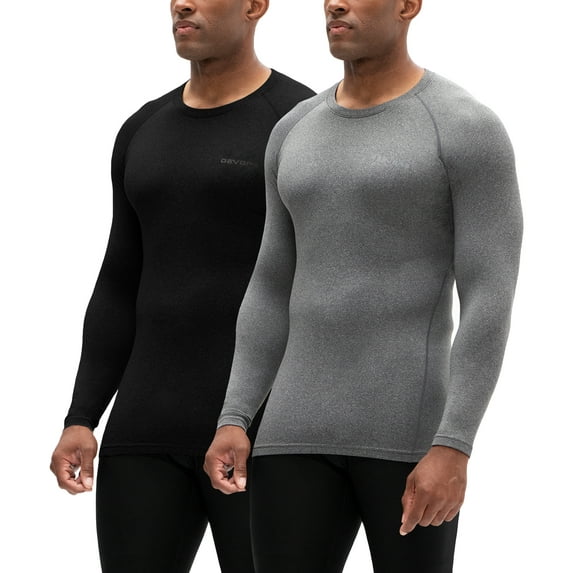 DEVOPS 2 Pack Men's Thermal long sleeve compression shirts (Medium, Black/Heather Charcoal)