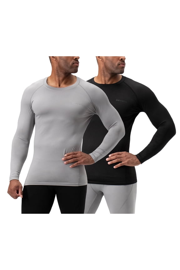 2 Pack Men's Thermal long sleeve compression shirts (Medium, Black/Light Grey)