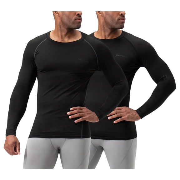 DEVOPS 2 Pack Men's Thermal long sleeve compression shirts (Small, Black/Black)
