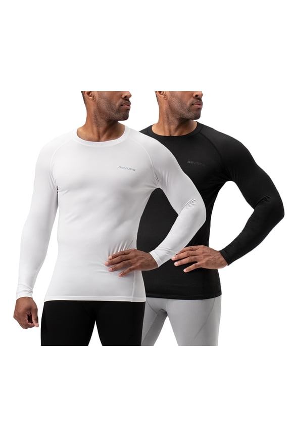 2 Pack Men's Thermal long sleeve compression shirts (Small, Black/White)