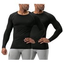 DEVOPS 2 Pack Men's Thermal long sleeve compression shirts (X-Large, Black/Black)
