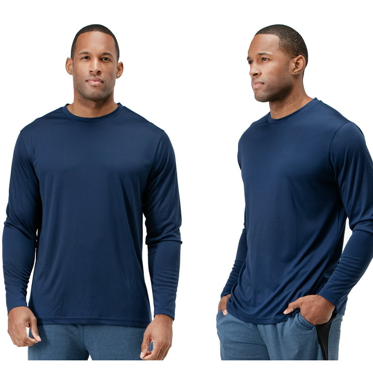 DEVOPS 2 Pack Men's UPF 50+ Sun Protection Long Sleeve dry Fit Fishing  Hiking Running Workout T-Shirts (2X-Large, Navy)
