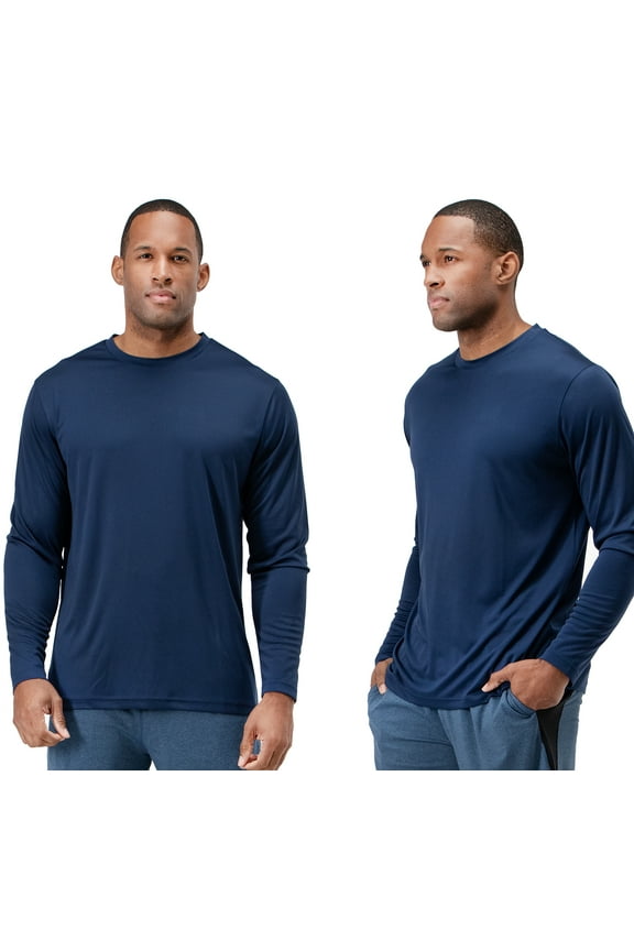2 Pack Men's UPF 50+ Sun Protection Long Sleeve dry Fit Fishing Hiking Running Workout T-Shirts (2X-Large, Navy)