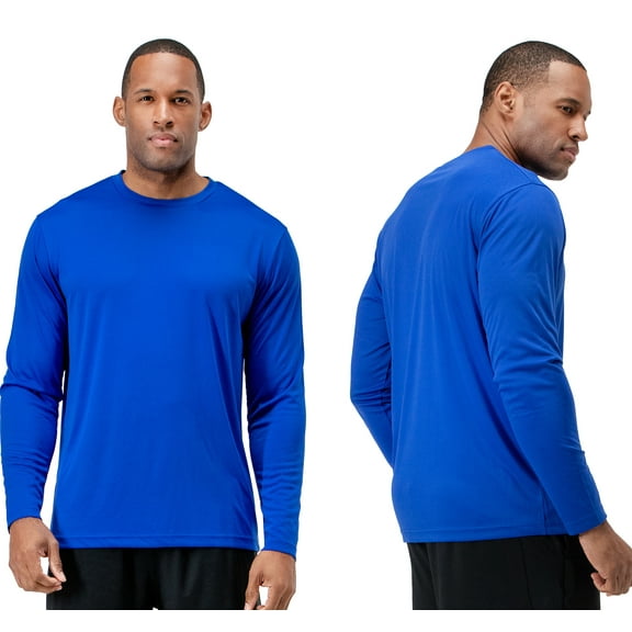 DEVOPS 2 Pack Men's UPF 50  Sun Protection Long Sleeve dry Fit Fishing Hiking Running Workout T-Shirts (3X-Large, Dark Royal)
