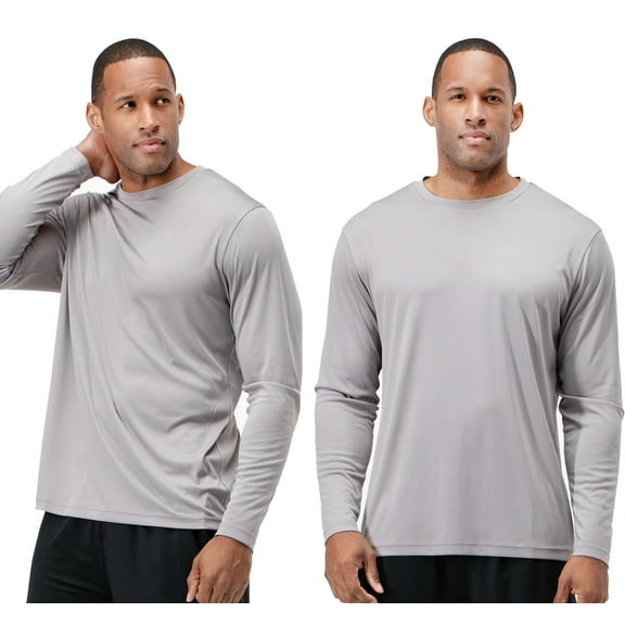 DEVOPS 2 Pack Men's UPF 50  Sun Protection Long Sleeve dry Fit Fishing Hiking Running Workout T-Shirts (3X-Large, Grapite)