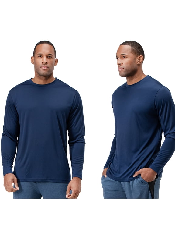 2 Pack Men's UPF 50+ Sun Protection Long Sleeve dry Fit Fishing Hiking Running Workout T-Shirts (3X-Large, Navy)