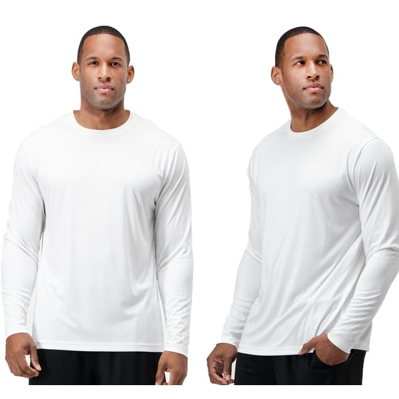 DEVOPS 2 Pack Men's UPF 50+ Sun Protection Long Sleeve dry Fit Fishing Hiking Running Workout T-Shirts (3X-Large, White)