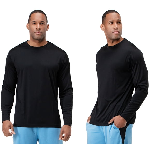 DEVOPS 2 Pack Men's UPF 50+ Sun Protection Long Sleeve dry Fit Fishing Hiking Running Workout T-Shirts (Large, Black)