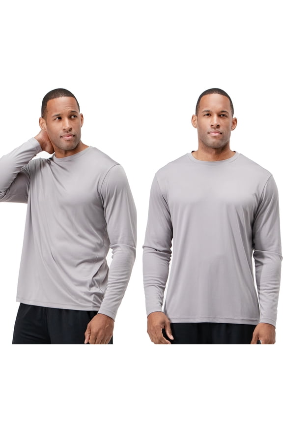 2 Pack Men's UPF 50+ Sun Protection Long Sleeve dry Fit Fishing Hiking Running Workout T-Shirts (Large, Grapite)