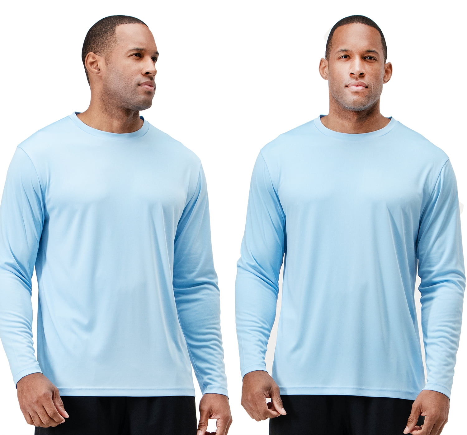 DEVOPS 2 Pack Men's UPF 50+ Sun Protection Long Sleeve dry Fit Fishing  Hiking Running Workout T-Shirts (Large, Light Blue)