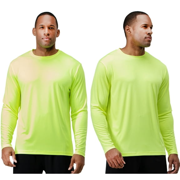 DEVOPS 2 Pack Men's UPF 50  Sun Protection Long Sleeve dry Fit Fishing Hiking Running Workout T-Shirts (Medium, Safty Green)