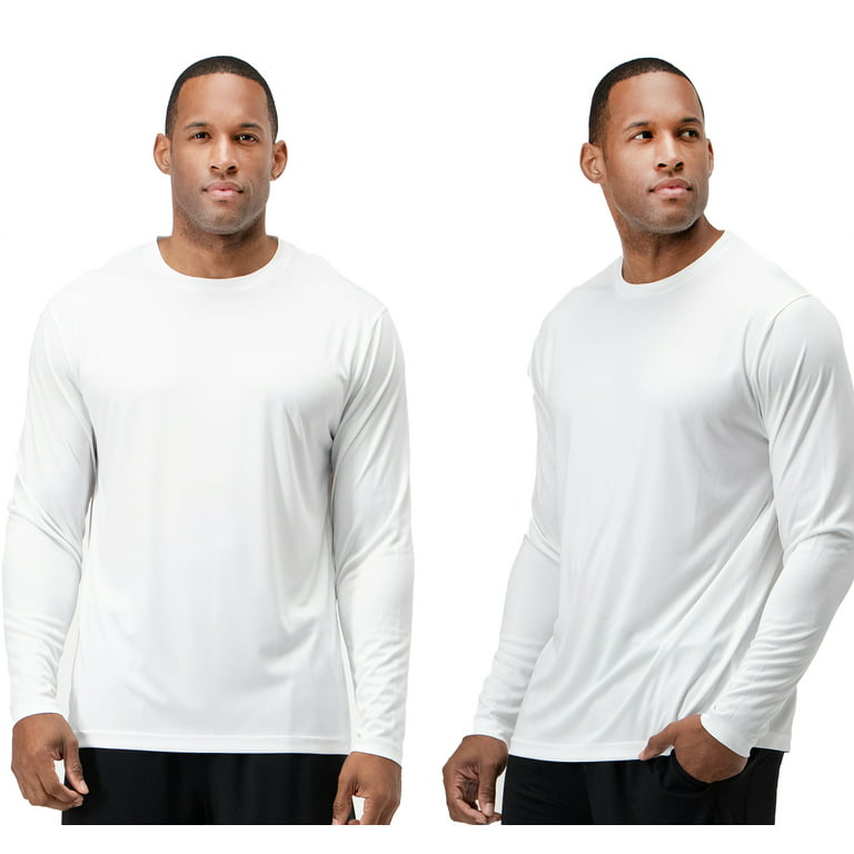 DEVOPS 2 Pack Men's UPF 50+ Sun Protection Long Sleeve dry Fit Fishing  Hiking Running Workout T-Shirts (Medium, White) 