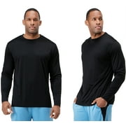 DEVOPS 2 Pack Mens UPF 50+ Sun Protection Long Sleeve dry Fit Fishing Hiking Running Workout T-Shirts Small, Black
