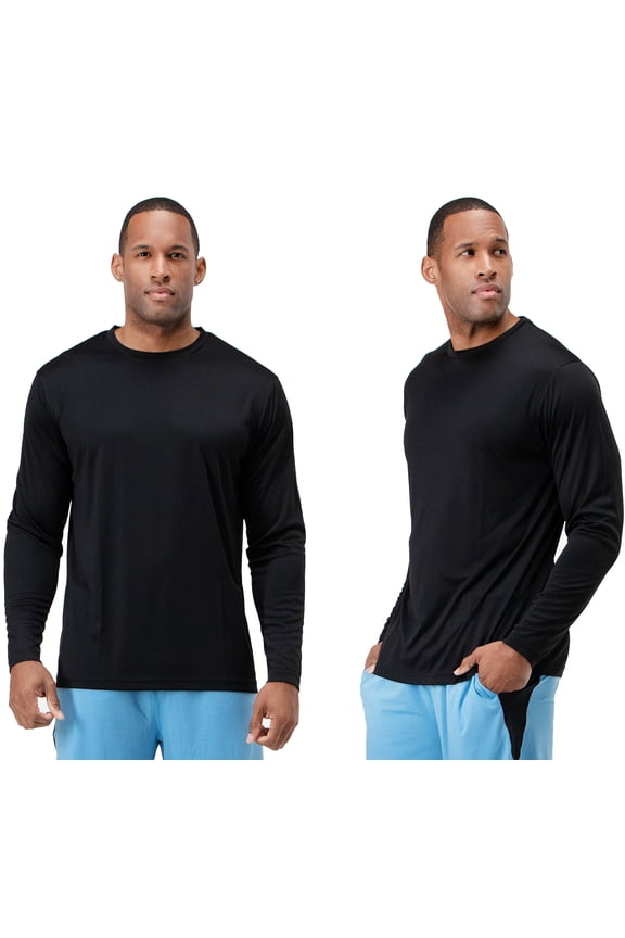 2 Pack Men's UPF 50+ Sun Protection Long Sleeve dry Fit Fishing Hiking Running Workout T-Shirts (Small, Black)