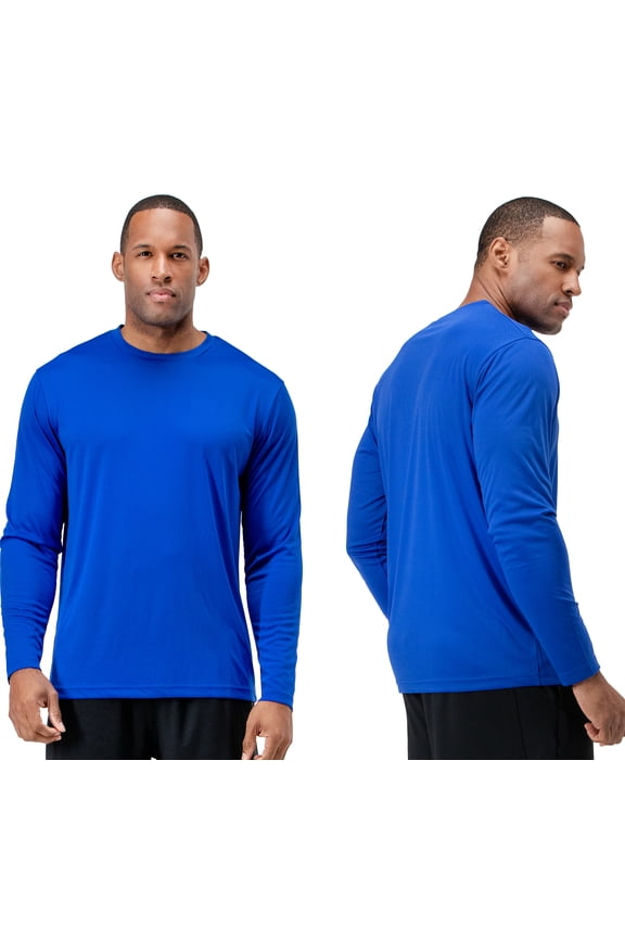 2 Pack Men's UPF 50+ Sun Protection Long Sleeve dry Fit Fishing Hiking Running Workout T-Shirts (Small, Dark Royal)