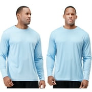 DEVOPS 2 Pack Mens UPF 50+ Sun Protection Long Sleeve dry Fit Fishing Hiking Running Workout T-Shirts Small, Light Blue