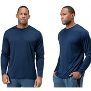DEVOPS 2 Pack Men's UPF 50+ Sun Protection Long Sleeve dry Fit Fishing Hiking Running Workout T-Shirts (X-Large, Navy)
