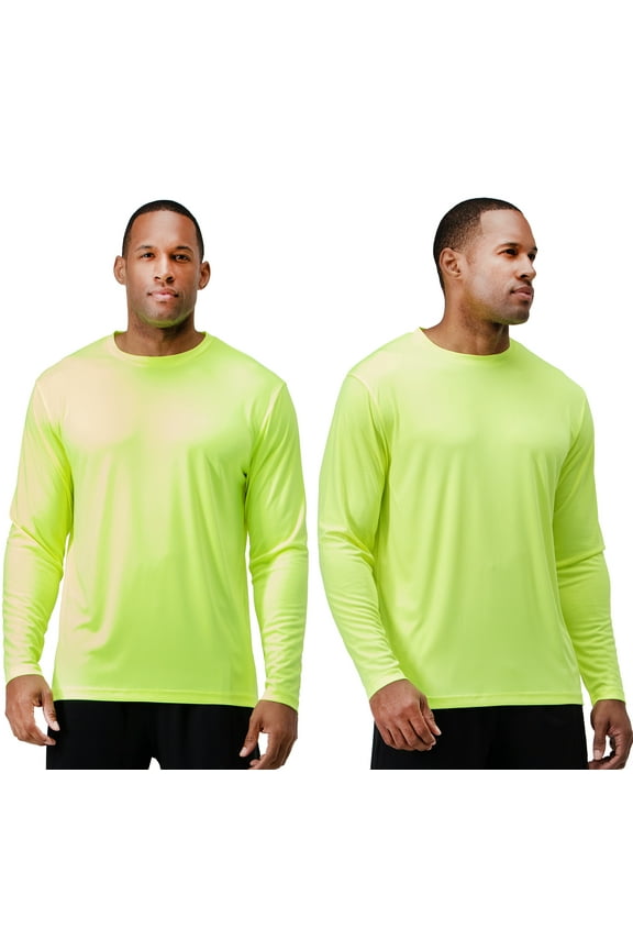 2 Pack Men's UPF 50+ Sun Protection Long Sleeve dry Fit Fishing Hiking Running Workout T-Shirts (X-Large, Safty Green)