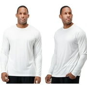 DEVOPS 2 Pack Men's UPF 50+ Sun Protection Long Sleeve dry Fit Fishing Hiking Running Workout T-Shirts (X-Large, White)