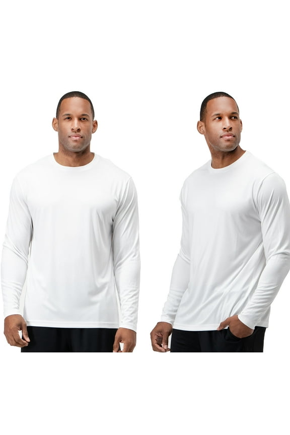2 Pack Men's UPF 50+ Sun Protection Long Sleeve dry Fit Fishing Hiking Running Workout T-Shirts (X-Large, White)
