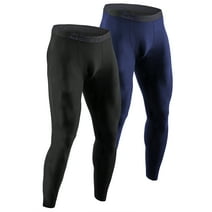 DEVOPS 2 Pack Men's thermal Heated Warm fleece lined Long Johns leggings (Large, Black/Navy)
