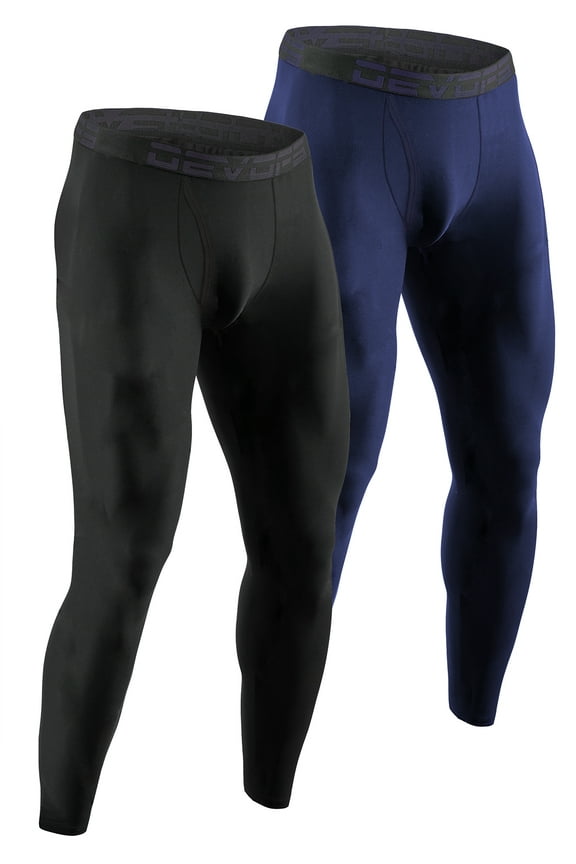 2 Pack Men's thermal Heated Warm fleece lined Long Johns leggings (Large, Black/Navy)