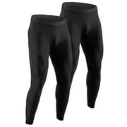 DEVOPS 2 Pack Men's thermal Heated Warm fleece lined Long Johns leggings (Medium, Black/Black)