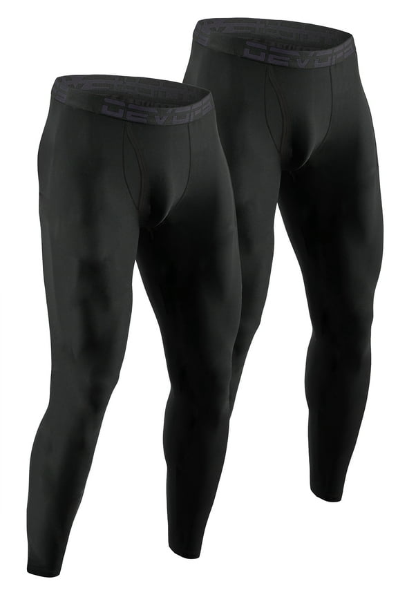 2 Pack Men's thermal Heated Warm fleece lined Long Johns leggings (Medium, Black/Black)