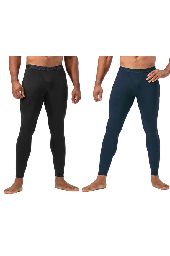 2 Pack Men's thermal Heated Warm fleece lined Long Johns leggings (Medium, Black/Navy)