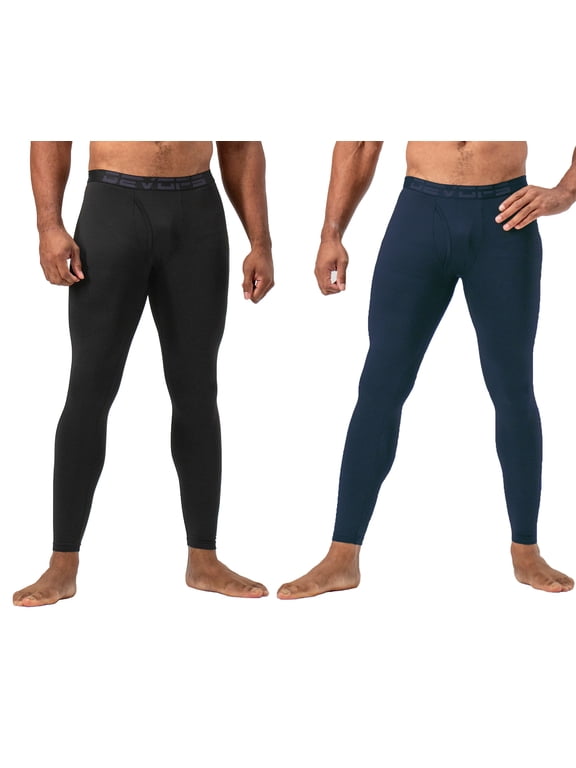 2 Pack Men's thermal Heated Warm fleece lined Long Johns leggings (Small, Black/Navy)