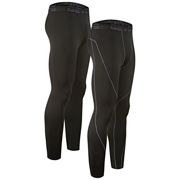 DEVOPS 2 Pack Men's thermal compression pants, Athletic sports Leggings (Large, Black/Black)