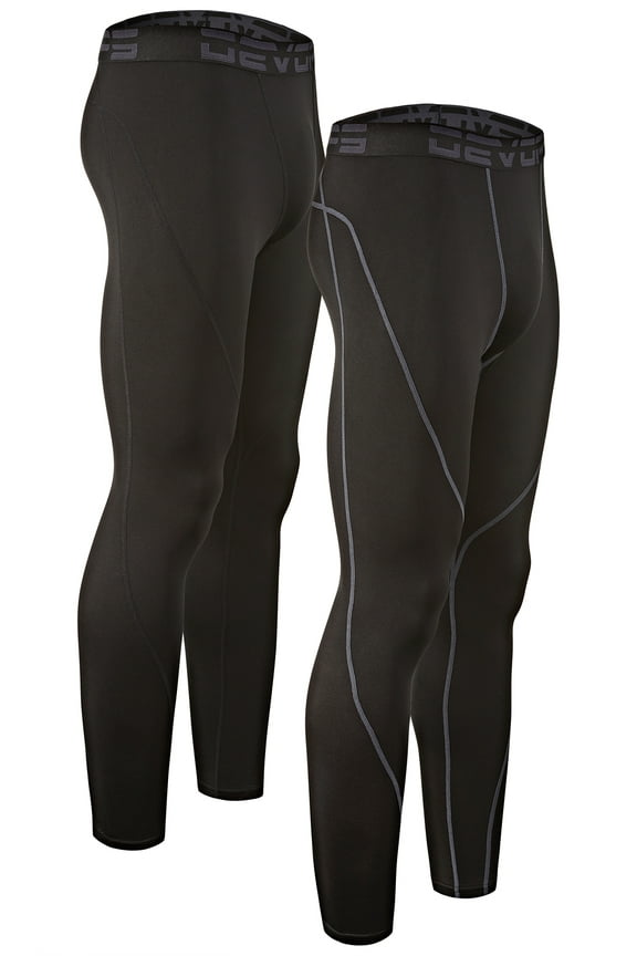 2 Pack Men's thermal compression pants, Athletic sports Leggings (Large, Black/Black)