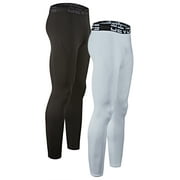 DEVOPS 2 Pack Men's thermal compression pants, Athletic sports Leggings (Large, Black/White)