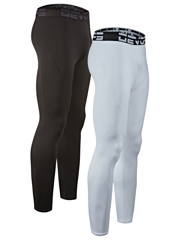 2 Pack Men's thermal compression pants, Athletic sports Leggings (Large, Black/White)