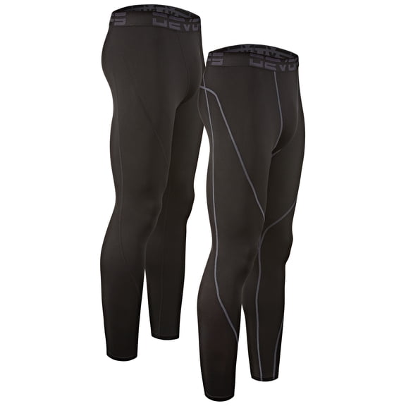 DEVOPS 2 Pack Men's thermal compression pants, Athletic sports Leggings (Medium, Black/Black)