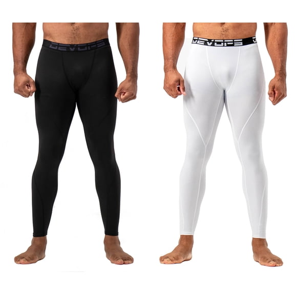 DEVOPS 2 Pack Men's thermal compression pants, Athletic sports Leggings (Medium, Black/White)
