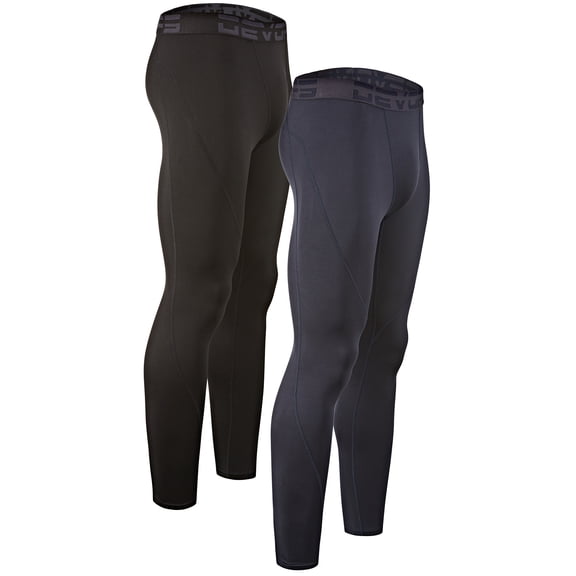 DEVOPS 2 Pack Men's thermal compression pants, Athletic sports Leggings (Small, Black/Navy)