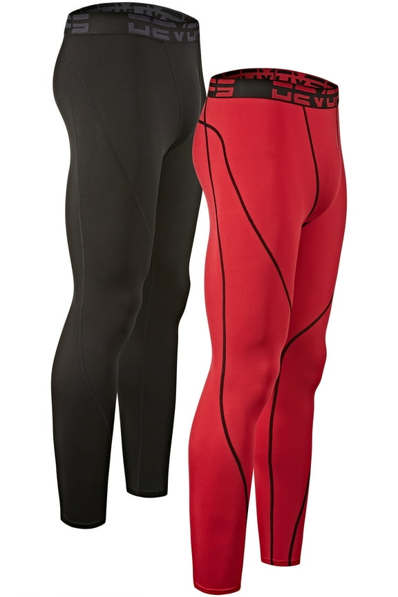 2 Pack Men's thermal compression pants, Athletic sports Leggings (Small, Black/Red)