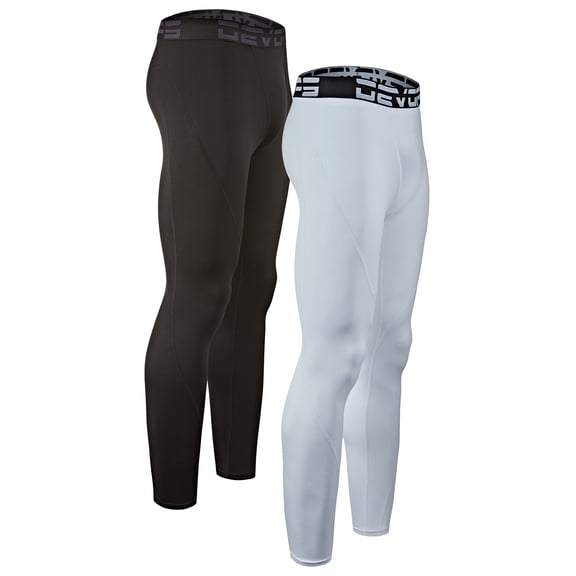 DEVOPS 2 Pack Men's thermal compression pants, Athletic sports Leggings (Small, Black/White)