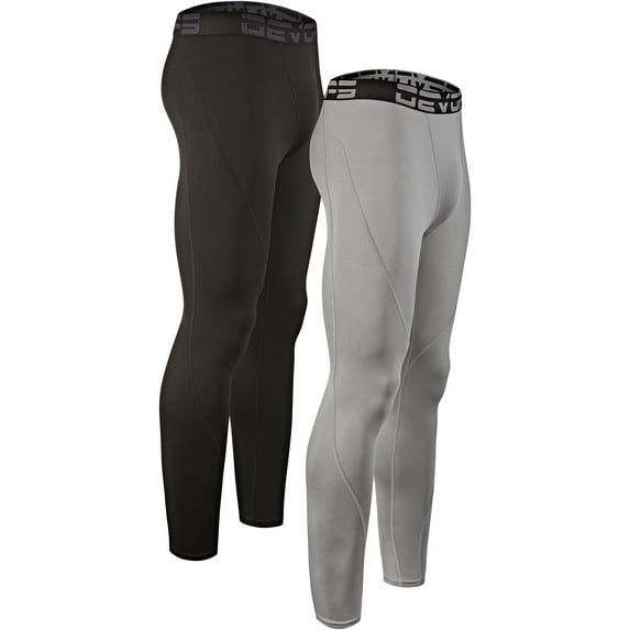 DEVOPS 2 Pack Men's thermal compression pants, Athletic sports Leggings (X-Large, Black/Light Grey)