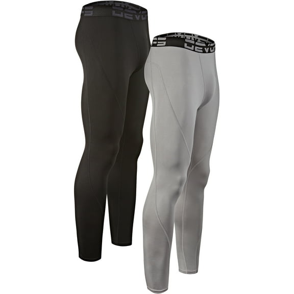 DEVOPS 2 Pack Men's thermal compression pants, Athletic sports Leggings (X-Large, Black/Light Grey)
