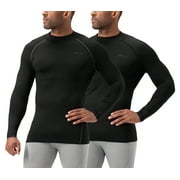 DEVOPS 2 Pack Men's thermal turtle neck long sleeve compression shirts (2X-Large, Black/Black)