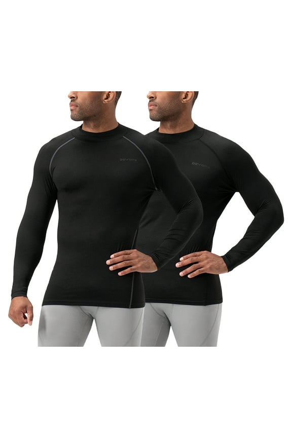 2 Pack Men's thermal turtle neck long sleeve compression shirts (2X-Large, Black/Black)
