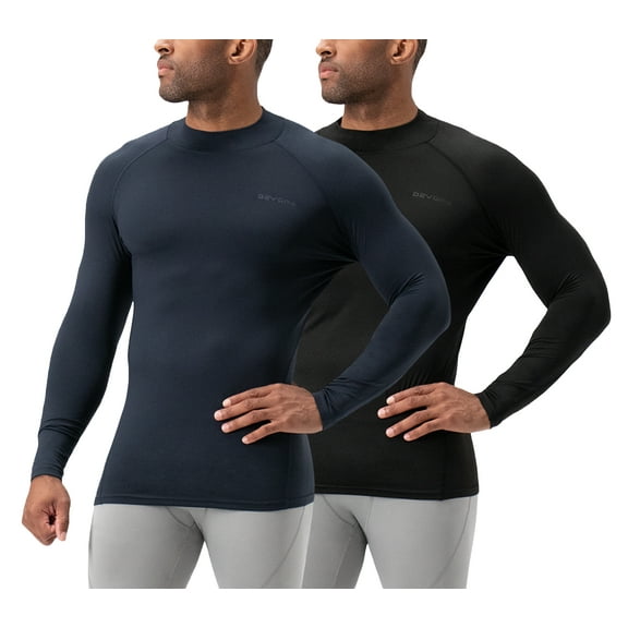 DEVOPS 2 Pack Men's thermal turtle neck long sleeve compression shirts (2X-Large, Black/Navy)