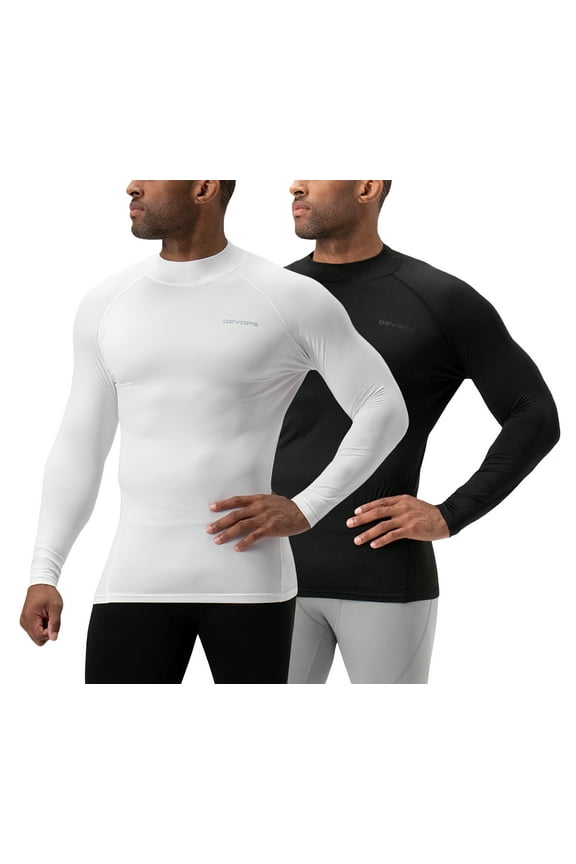 2 Pack Men's thermal turtle neck long sleeve compression shirts (2X-Large, Black/White)