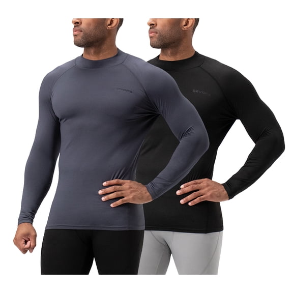 DEVOPS 2 Pack Men's thermal turtle neck long sleeve compression shirts (Medium, Black/Charcoal)