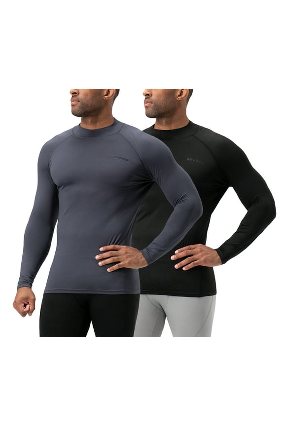 2 Pack Men's thermal turtle neck long sleeve compression shirts (Medium, Black/Charcoal)