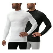 DEVOPS 2 Pack Men's thermal turtle neck long sleeve compression shirts (Medium, Black/White)