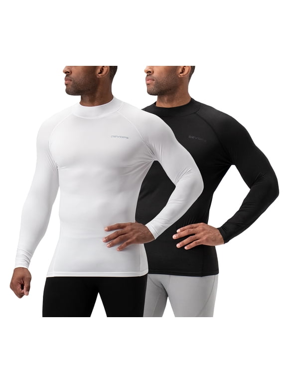 2 Pack Men's thermal turtle neck long sleeve compression shirts (Medium, Black/White)