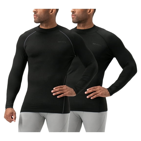 DEVOPS 2 Pack Men's thermal turtle neck long sleeve compression shirts (Small, Black/Black)